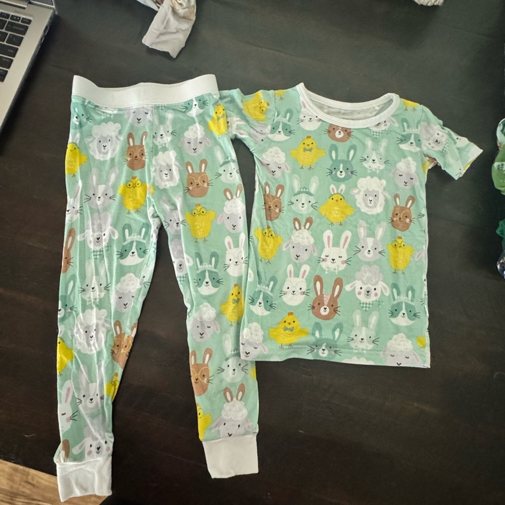 Little Sleepies Green and White Pajama Set with Bunny Pattern